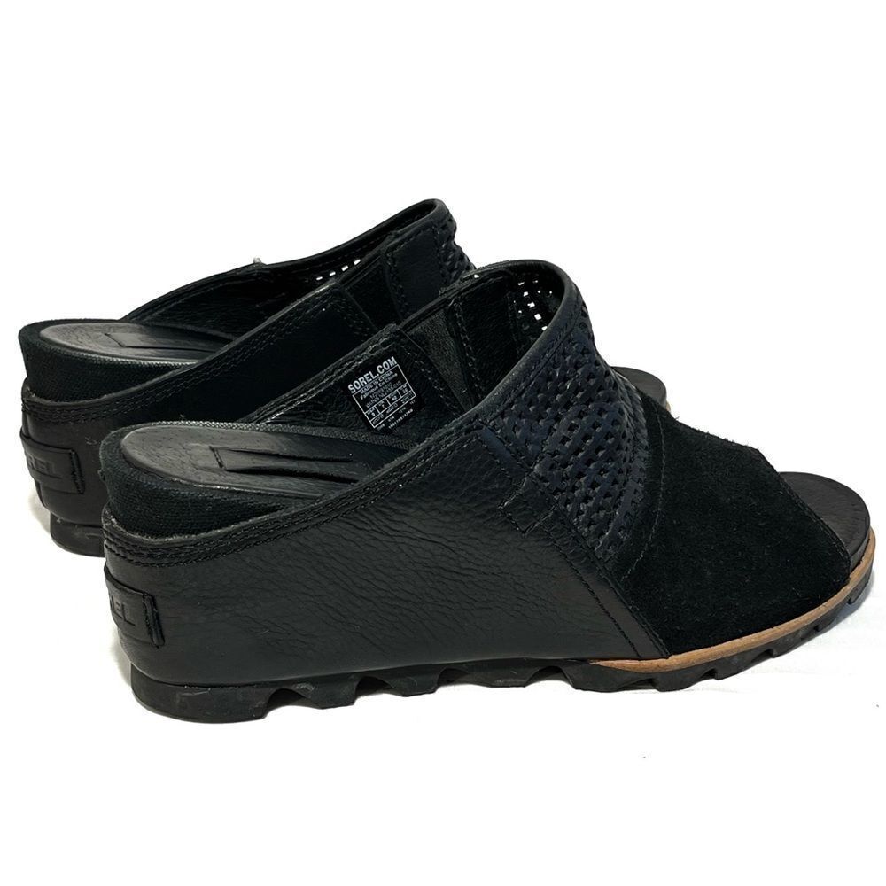 Sorel Joanie Black Suede and Laser Cut Leather Slide Mules - Picture 8 of 13
